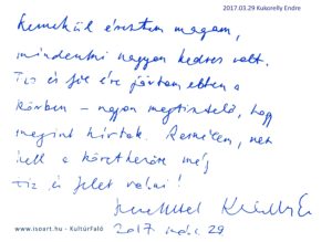 Kukorelly Endre bejegyzése a KultúrFaló vendégkönyvébe 2017. március 29.