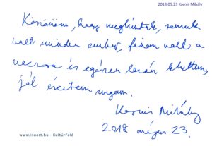2018-05-23 Kornis Mihály bejegyzése a KultúrFaló vendégkönyvébe
